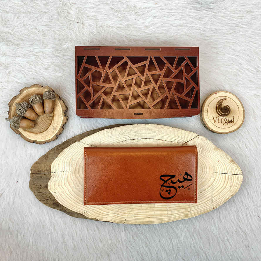 Persischer Leder-Langgeldbeutel mit Hich-Design