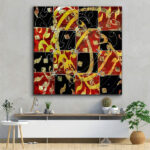 Persischer Holzposter-Druck - Rot & Schwarz Wandkunst