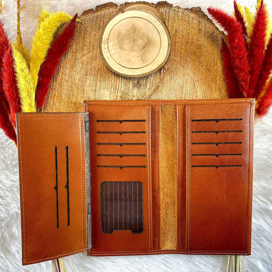 Persischer Leder-Langgeldbeutel mit Faraz-Design