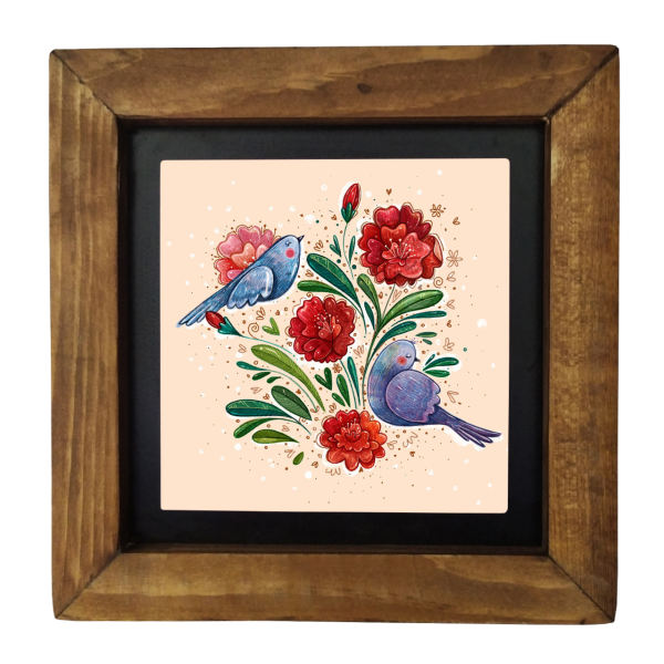 Dekorative persische gerahmte Keramikfliese - Blume & Vogel