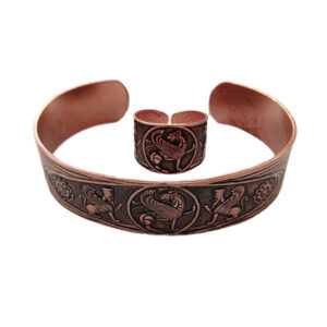 Set aus persischem Kupferring & Armband Modell Flügelnder Löwe