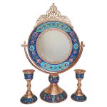 Persischer Kupferspiegelrahmen & Kerzenhalter-Set – Eingelagertes Türkis