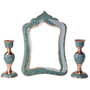 Persischer Kupferspiegelrahmen & Kerzenhalter-Set – Türkis-Inlay