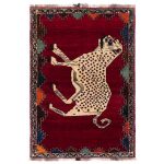 Persischer Gabbeh-Wollteppich handgewebt mit Tiermotiven Tiger