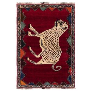 Persischer Gabbeh-Wollteppich handgewebt mit Tiermotiven Tiger