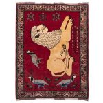 Persischer Gabbeh-Wollteppich handgewebt mit Tiermotiven Löwe