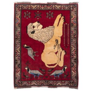 Persischer Gabbeh-Wollteppich handgewebt mit Tiermotiven Löwe