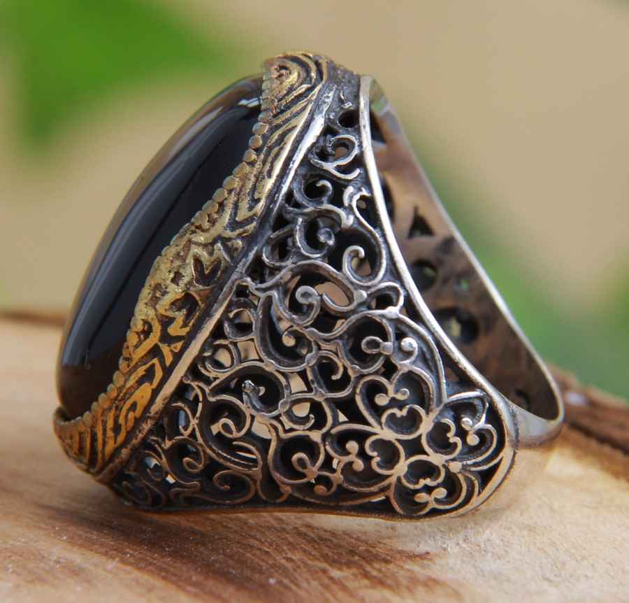 Persischer Achat Silberring für Herren Eleganz Schwarz