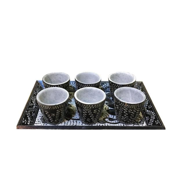 Handgefertigtes persisches Tee- und Kaffeeset aus Stein - Graviertes Tooran