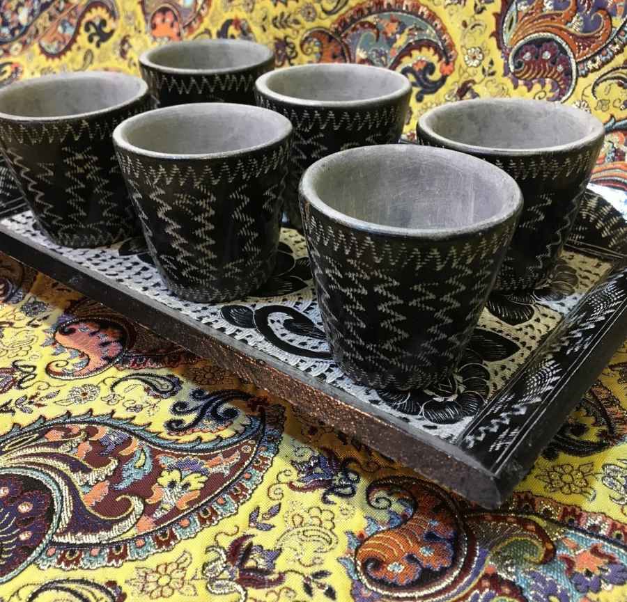 Handgefertigtes persisches Tee- und Kaffeeset aus Stein – Graviertes Tooran
