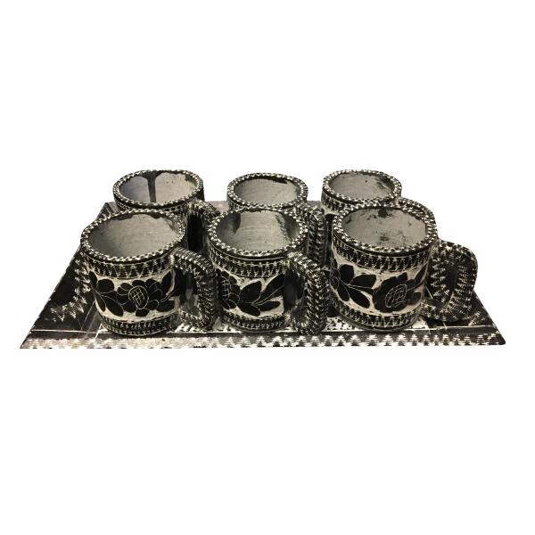 Handgefertigtes persisches Tee- und Kaffeeset aus Stein - Graviertes Golsang