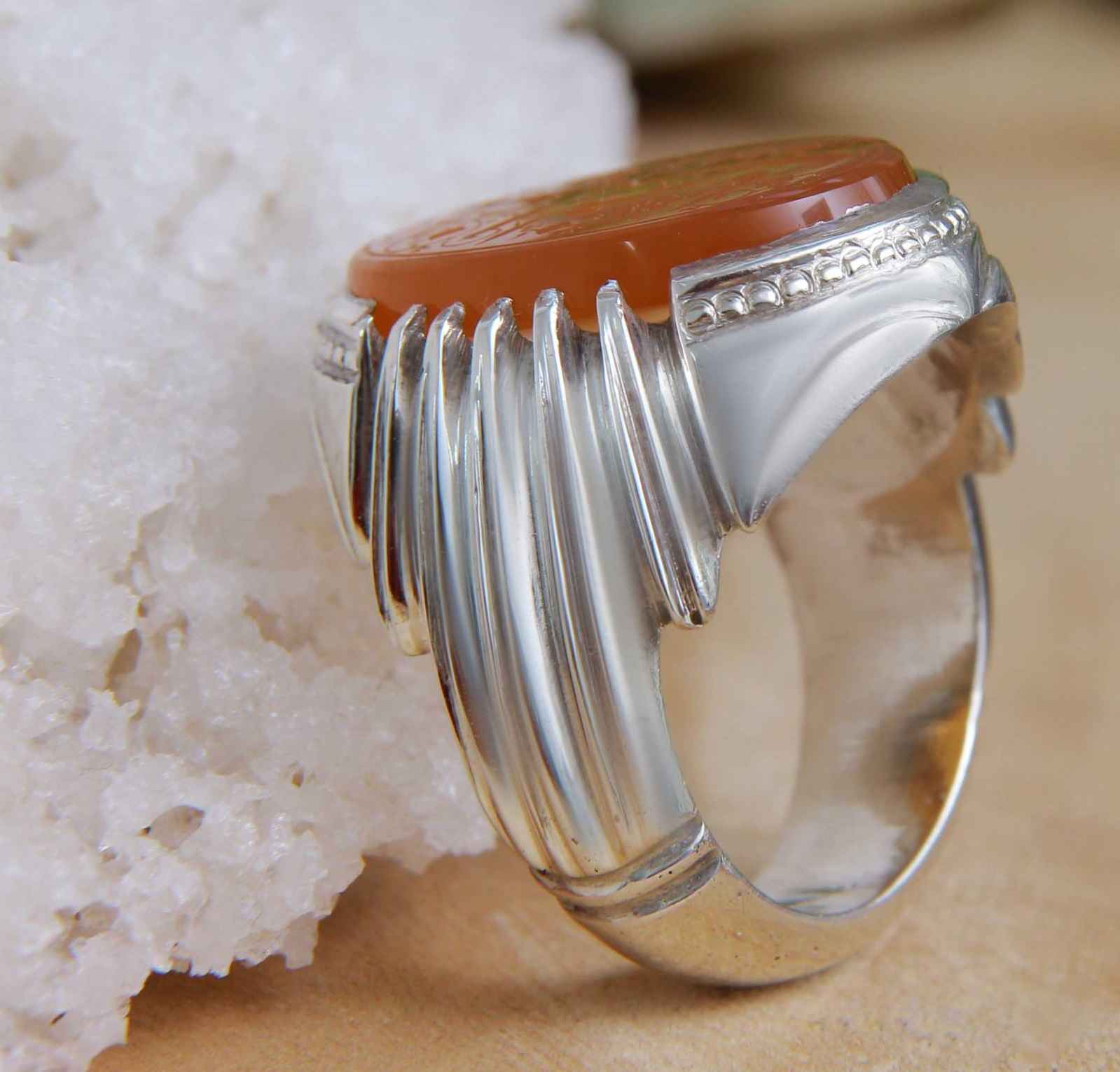 Islamischer jemenitischer Aqeeq-Silberring für Männer Ya Ghareeb ul Ghuraba