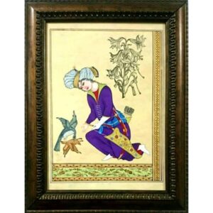 Original persische Safavidische Kunstmalerei: Aquarell und Gouache auf Karton – Männer