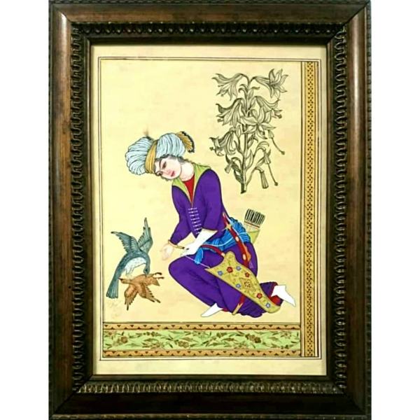 Original persische Safavidische Kunstmalerei: Aquarell und Gouache auf Karton - Männer