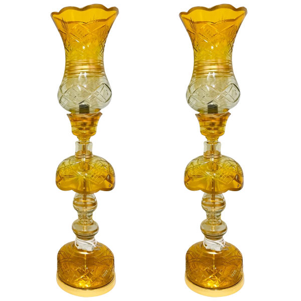 Persische Kristall-Lüsterlampe im traditionellen Laleh-Design Honigfarbe