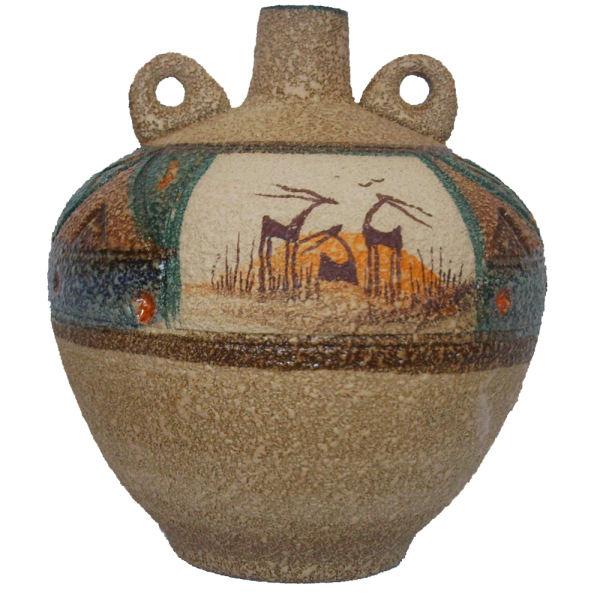 Handgefertigte dekorative persische Keramikvase mit Kunstmotiv Gazelle