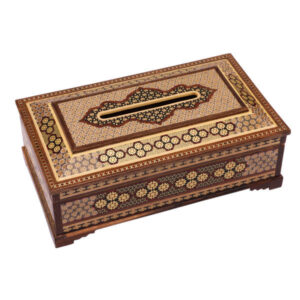 Handgefertigte persische Holz-Taschentuchbox – Khatamkari Golha
