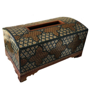 Handgefertigte persische Holz-Taschentuchbox – Khatamkari Sarab