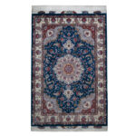 Persischer Wollteppich handgeknüpft mit Medaillon-Design in Dunkelblau – Tabriz