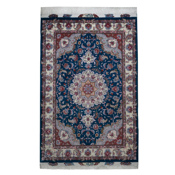 Persischer Wollteppich handgeknüpft mit Medaillon-Design in Dunkelblau - Tabriz