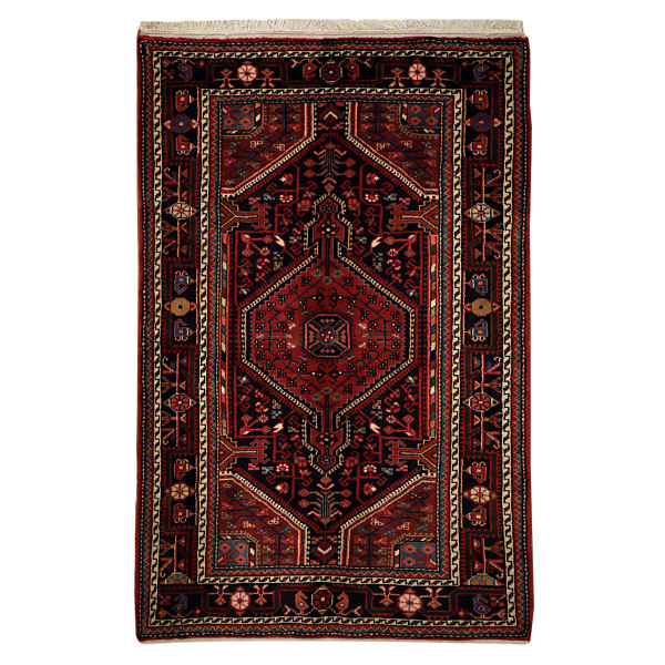 Persischer Wollteppich handgeknüpft mit detailliertem Tribal-Design in Dunkelblau