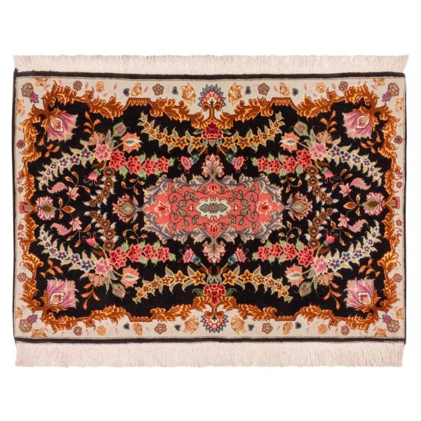 Persischer Seide-Wolle Mischteppich handgeknüpft mit Medaillon- und Toranj-Design - Tabriz