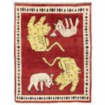 Persischer Gabbeh-Wollteppich handgewebt mit Tiermotiven