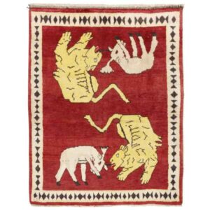 Persischer Gabbeh-Wollteppich handgewebt mit Tiermotiven
