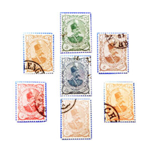 Sammlung von 7 Briefmarken von Mozaffar ad-Din Schah Qadschar