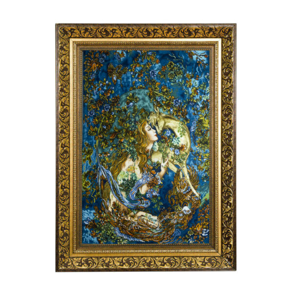 Handgeknüpfter persischer Wandteppich aus Tabriz, der die Miniatur von Tamanaye Navazesh darstellt