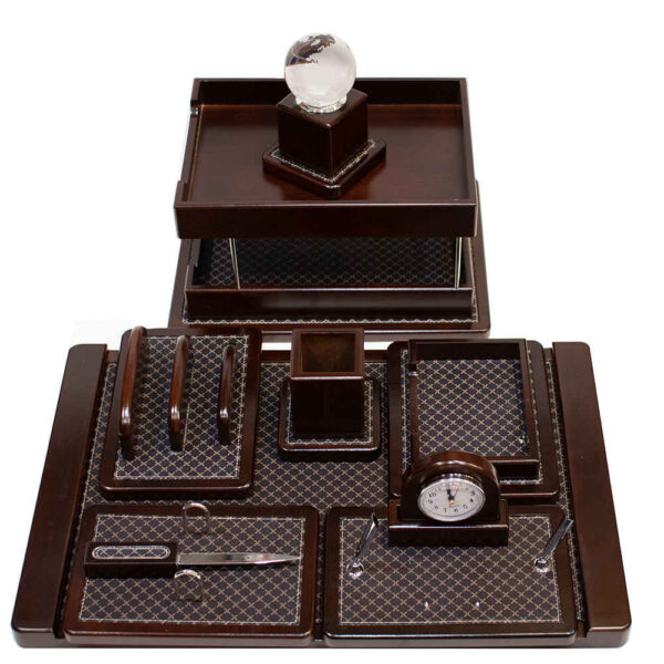 Holz-Schreibtischset in Braun, 10-teilig