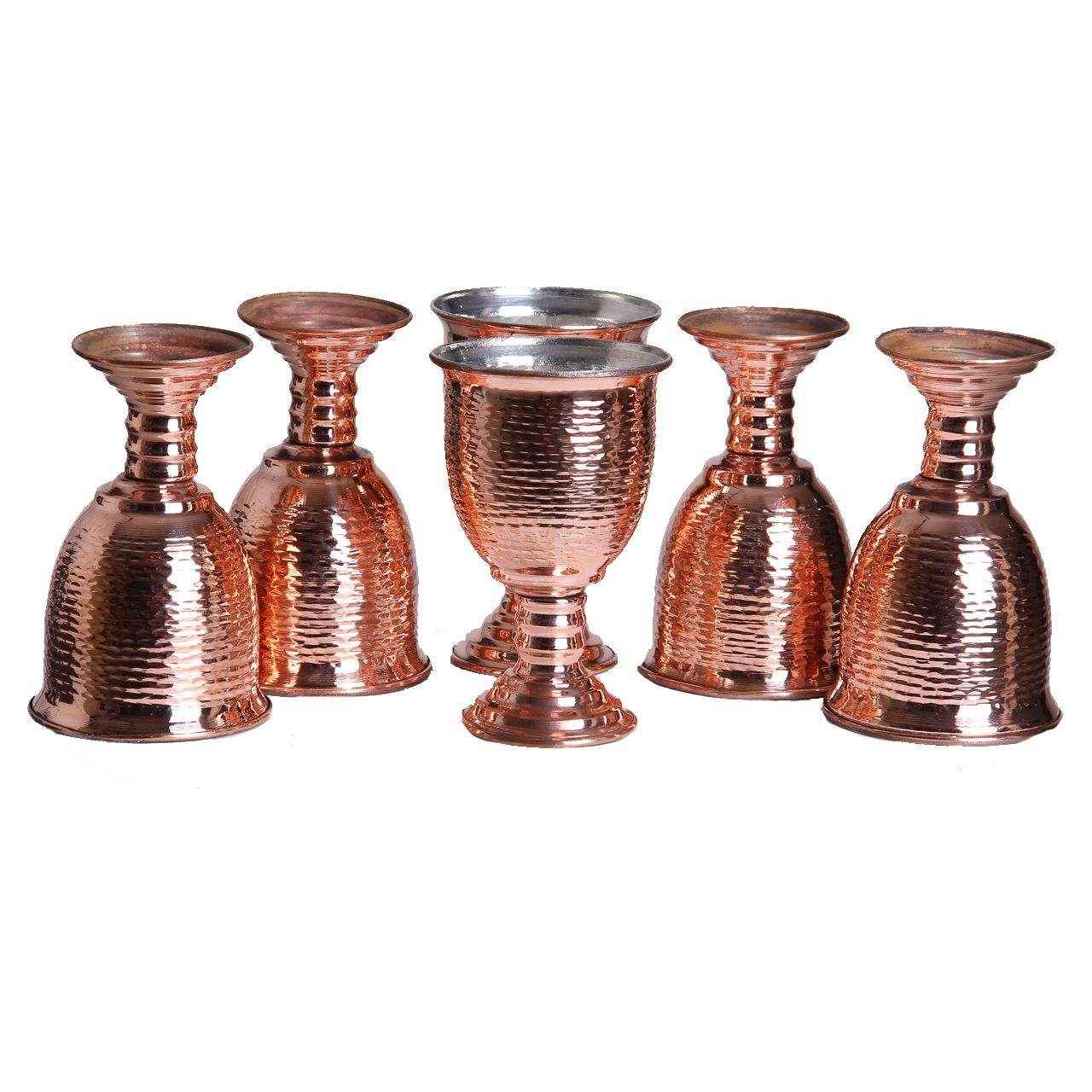 Set mit 6 handgefertigten persischen Kupfer-Weingläsern – Gehämmertes Modell Jaam