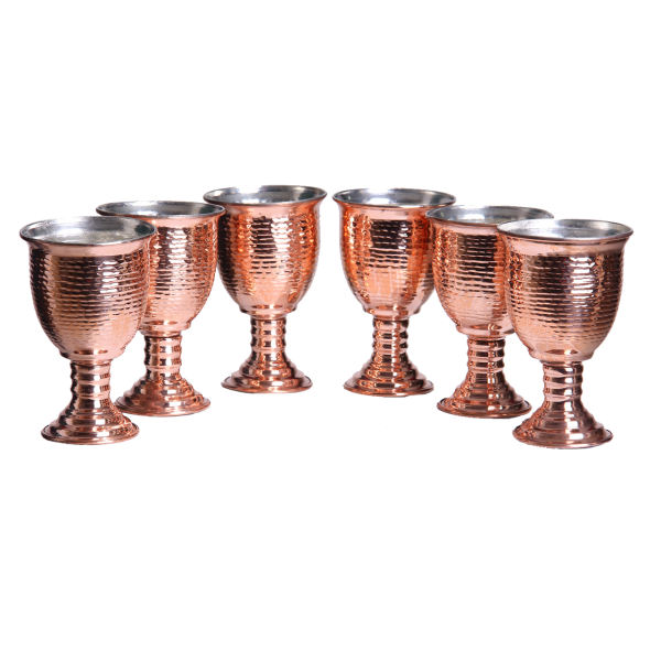 Set mit 6 handgefertigten persischen Kupfer-Weingläsern – Gehämmertes Modell Jaam