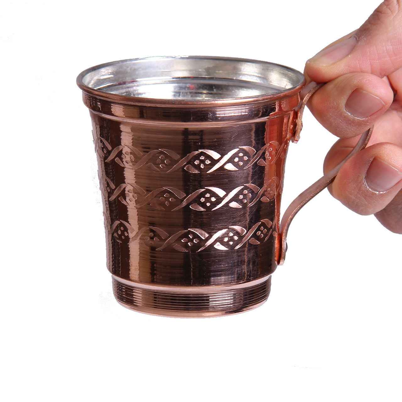 Persische Kupferbecher – Handgefertigt mit Henkel für kalte Getränke – Gehämmert Mess