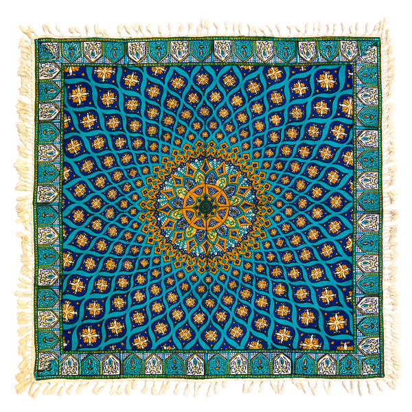 Iranisches Tischtuch: Isfahans traditionelle Kalamkari Blockdruck Blaue Galaxie