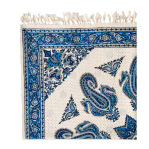 Iranisches Tischtuch: Isfahans traditionelle Kalamkari Blockdruck Blauer Himmel