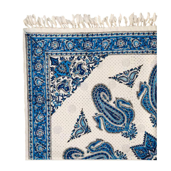 Iranisches Tischtuch: Isfahans traditionelle Kalamkari Blockdruck Blauer Himmel
