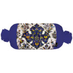 Traditionelles persisches zylindrisches Kissen mit Samtstoff Blau