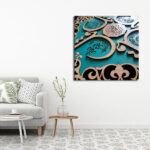 Islamische Holzdruckkunst – Blaue 4 Quls Wandkunst