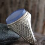 Persischer Achat Silberring für Herren Eleganz Blaue Raute