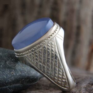 Persischer Achat Silberring für Herren Eleganz Blaue Raute