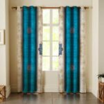 Persischer Ösenvorhang – Gedruckter Samt Blaues Design