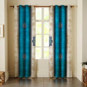 Persischer Ösenvorhang – Gedruckter Samt Blaues Design