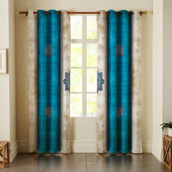 Persischer Ösenvorhang – Gedruckter Samt Blaues Design