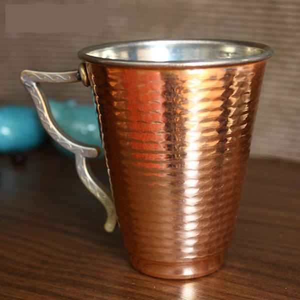 Persische Kupferbecher – Handgefertigt mit Henkel für kalte Getränke – Gehämmert Schmetterling