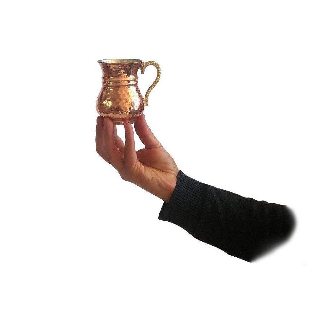 Persische Kupferbecher – Handgefertigt mit Henkel für kalte Getränke – Gehämmert Qalb