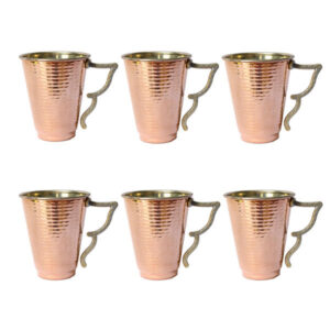 Persische Kupferbecher – Set von 6 handgefertigten mit Henkel für kalte Getränke – Gehämmert Azari
