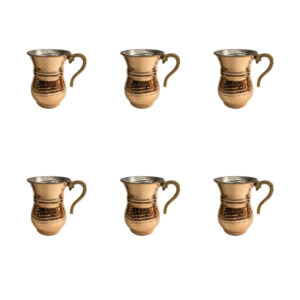 Persische Kupferbecher – Set von 6 handgefertigten mit Henkel für kalte Getränke – Gehämmert