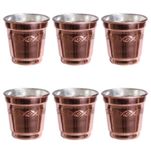 Persische Kupferbecher – Set von 6 handgefertigten mit Henkel für kalte Getränke – Gehämmert Diamant