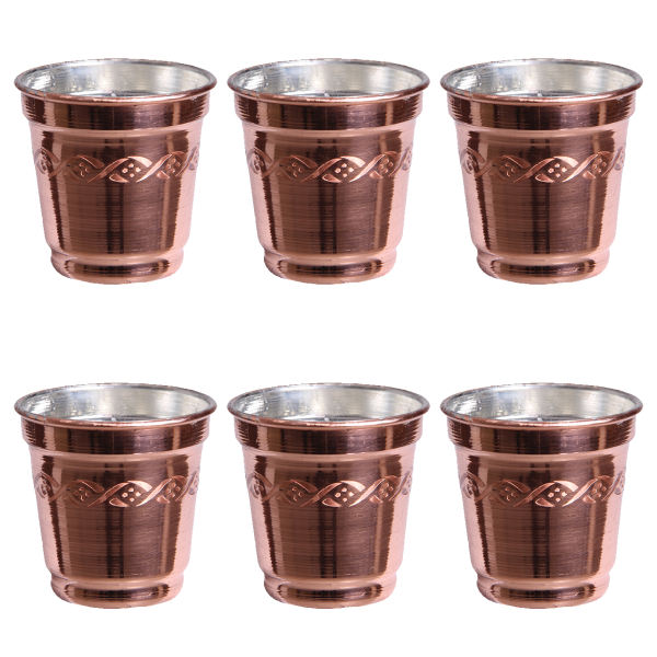 Persische Kupferbecher - Set von 6 handgefertigten mit Henkel für kalte Getränke - Gehämmert Diamant